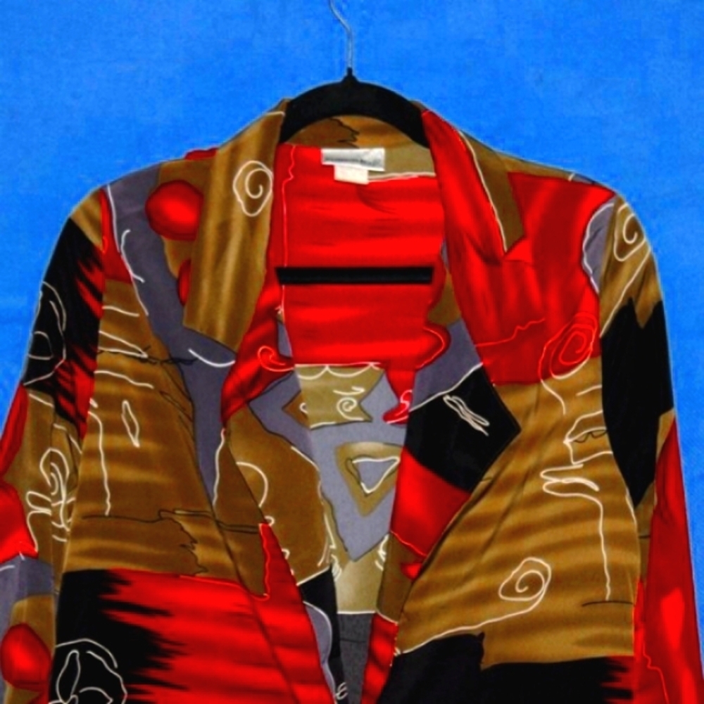 Vintage Fashion Bug Abstract Art Blazer Red/Olive Small - Picture 2 of 6